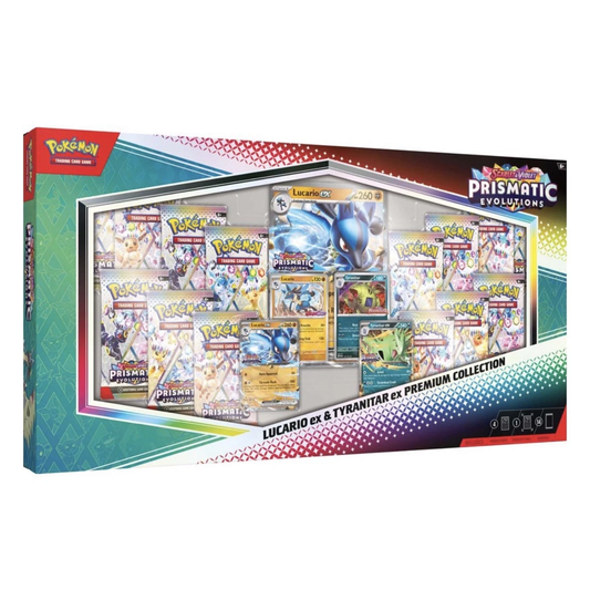 Pokémon TCG Prismatic Evolutions Lucario & Tyranitar Premium Collection | 14 Packs + Promos | PRE-ORDER 22/06/2026