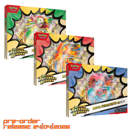 Pokémon TCG – Ascended Heroes Mega ex Box (Emboar / Meganium / Feraligatr) | Pre-Order