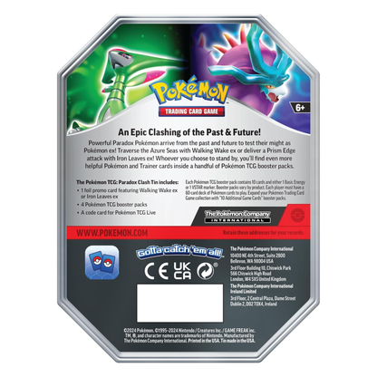 Pokémon TCG: Paradox Clash Tin — Iron Leaves ex (4 Packs + Foil Promo) | Sealed