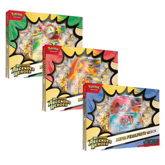 Pokémon TCG – Ascended Heroes Mega ex Box (Emboar / Meganium / Feraligatr) | Out Now