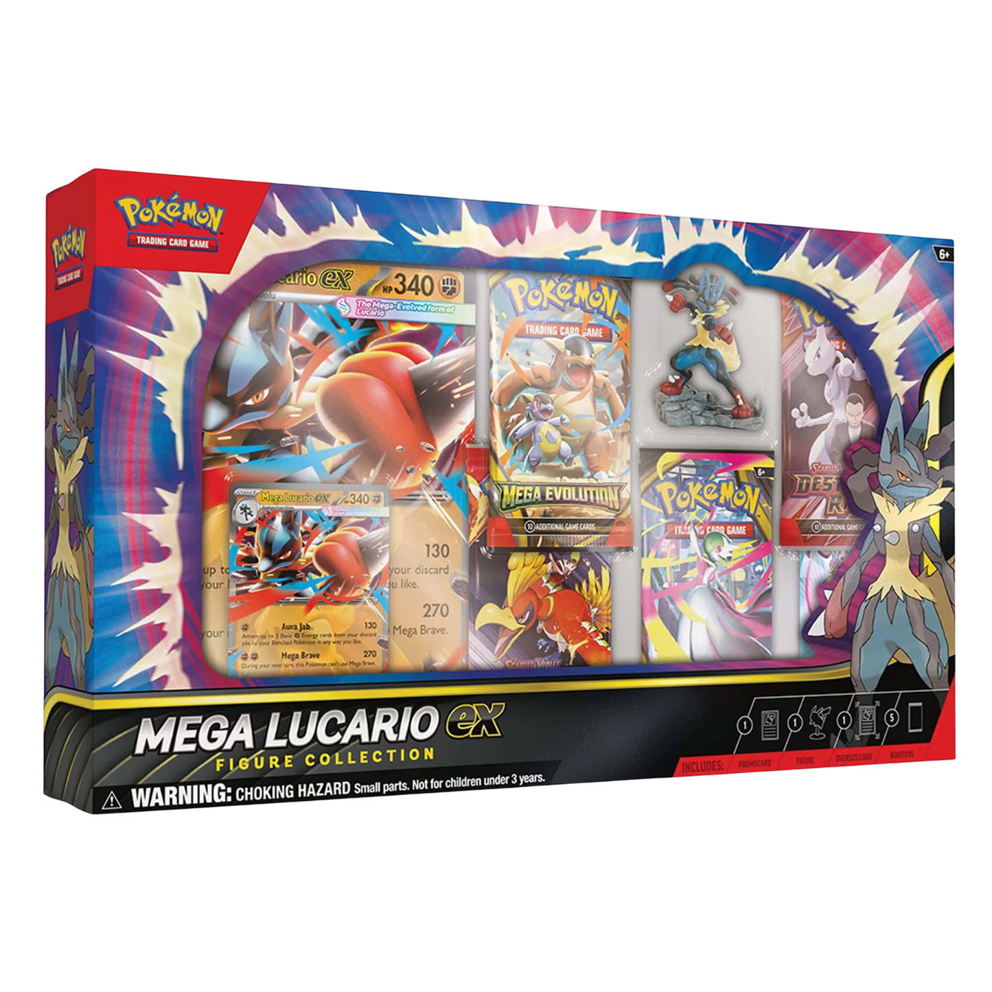 Pokémon TCG: Mega Lucario ex Figure Collection | 5 x Boosters, Promo card, Jumbo promo, Mega Lucario Figurine