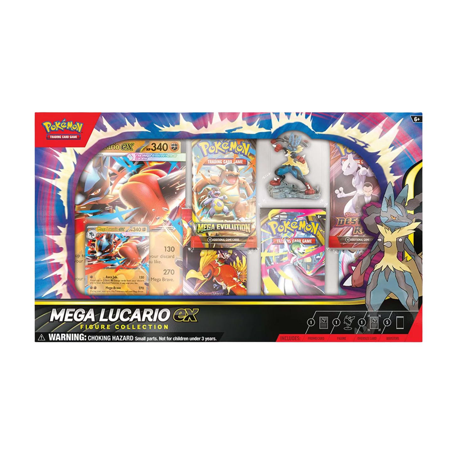 Pokémon TCG: Mega Lucario ex Figure Collection | 5 x Boosters, Promo card, Jumbo promo, Mega Lucario Figurine