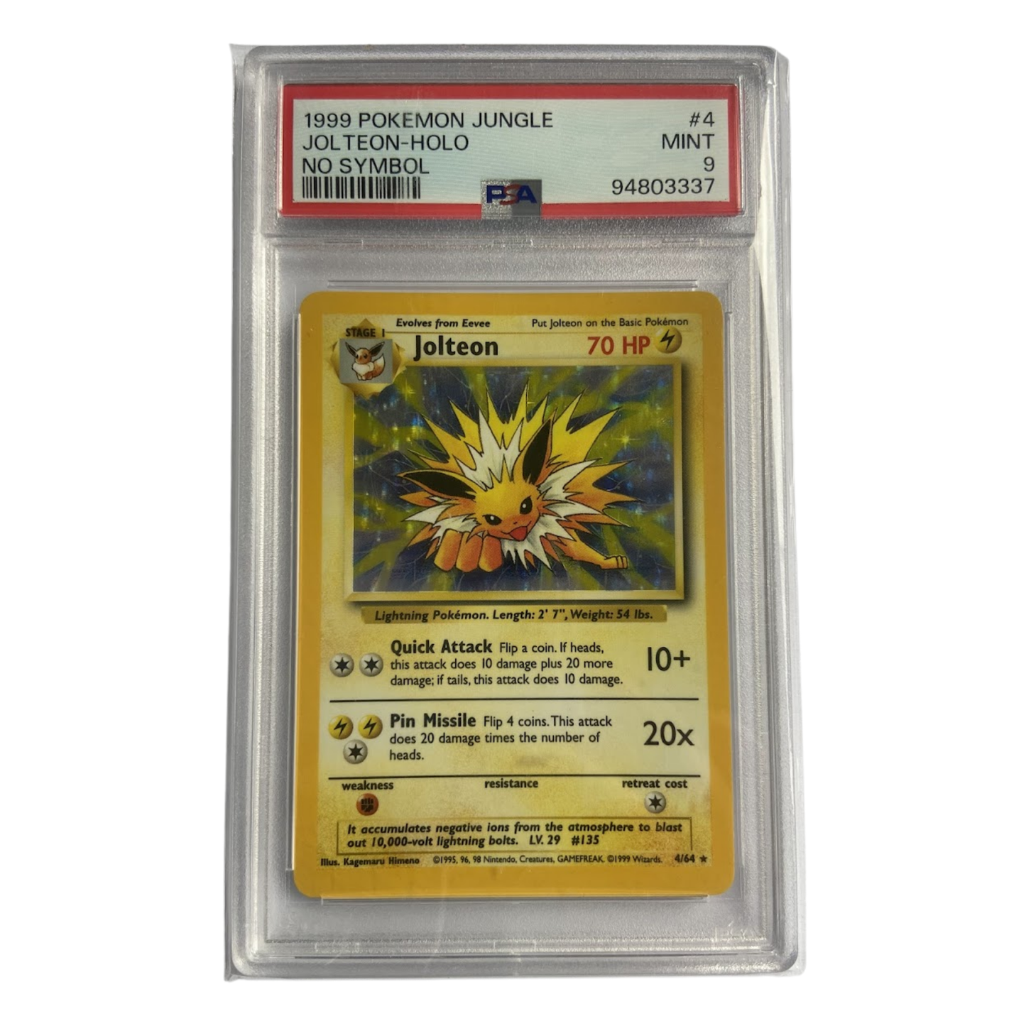 Jolteon Holo 4/64 Jungle No Symbol Error PSA 9 | Graded Pokemon Card