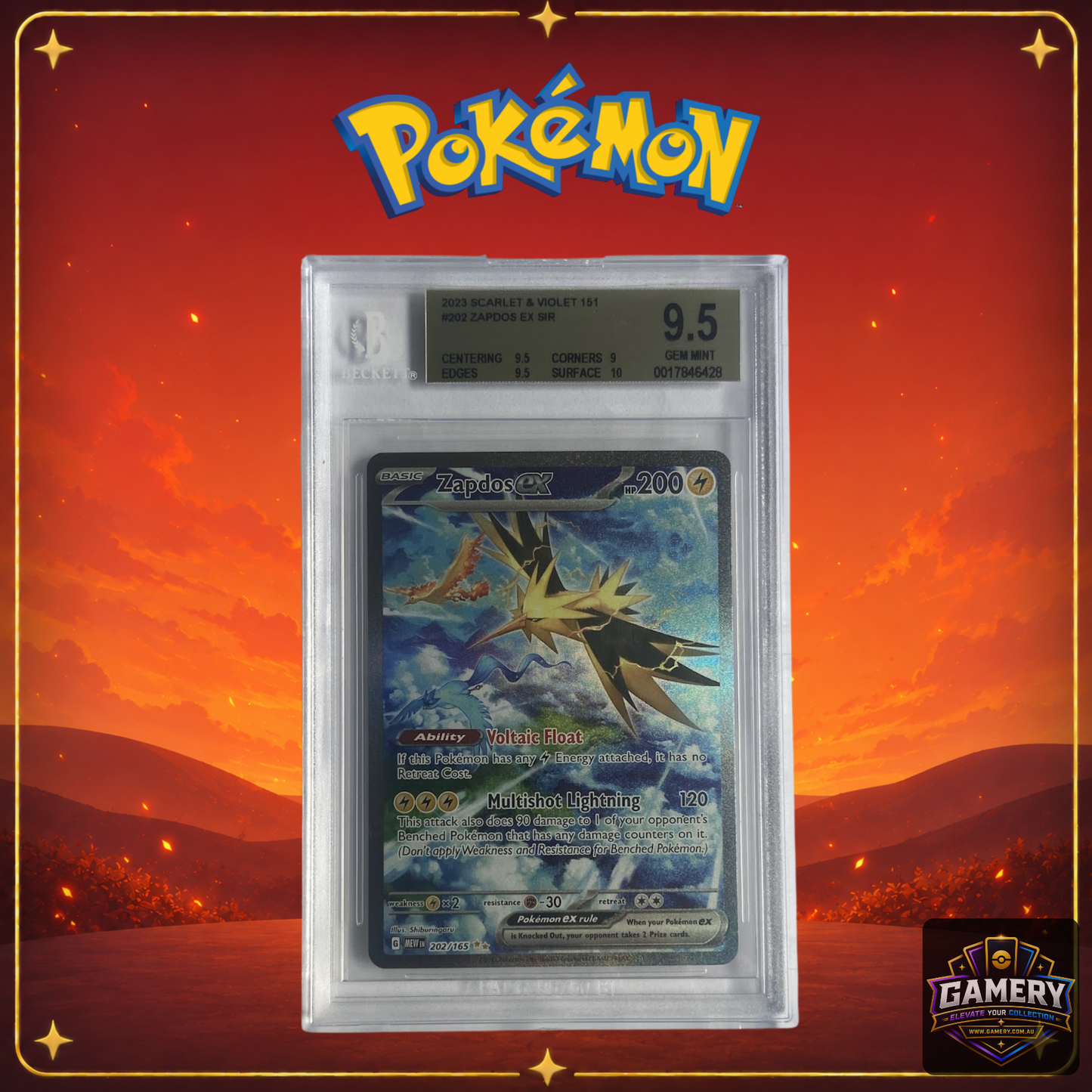 Pokemon TCG Zapdos ex 202/165 English BGS 9.5 Gem Mint Graded Card