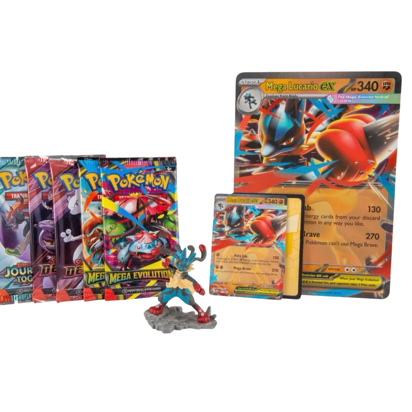 Pokémon TCG: Mega Lucario ex Figure Collection | 5 x Boosters, Promo card, Jumbo promo, Mega Lucario Figurine