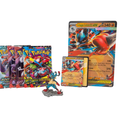 Pokémon TCG: Mega Lucario ex Figure Collection | 5 x Boosters, Promo card, Jumbo promo, Mega Lucario Figurine