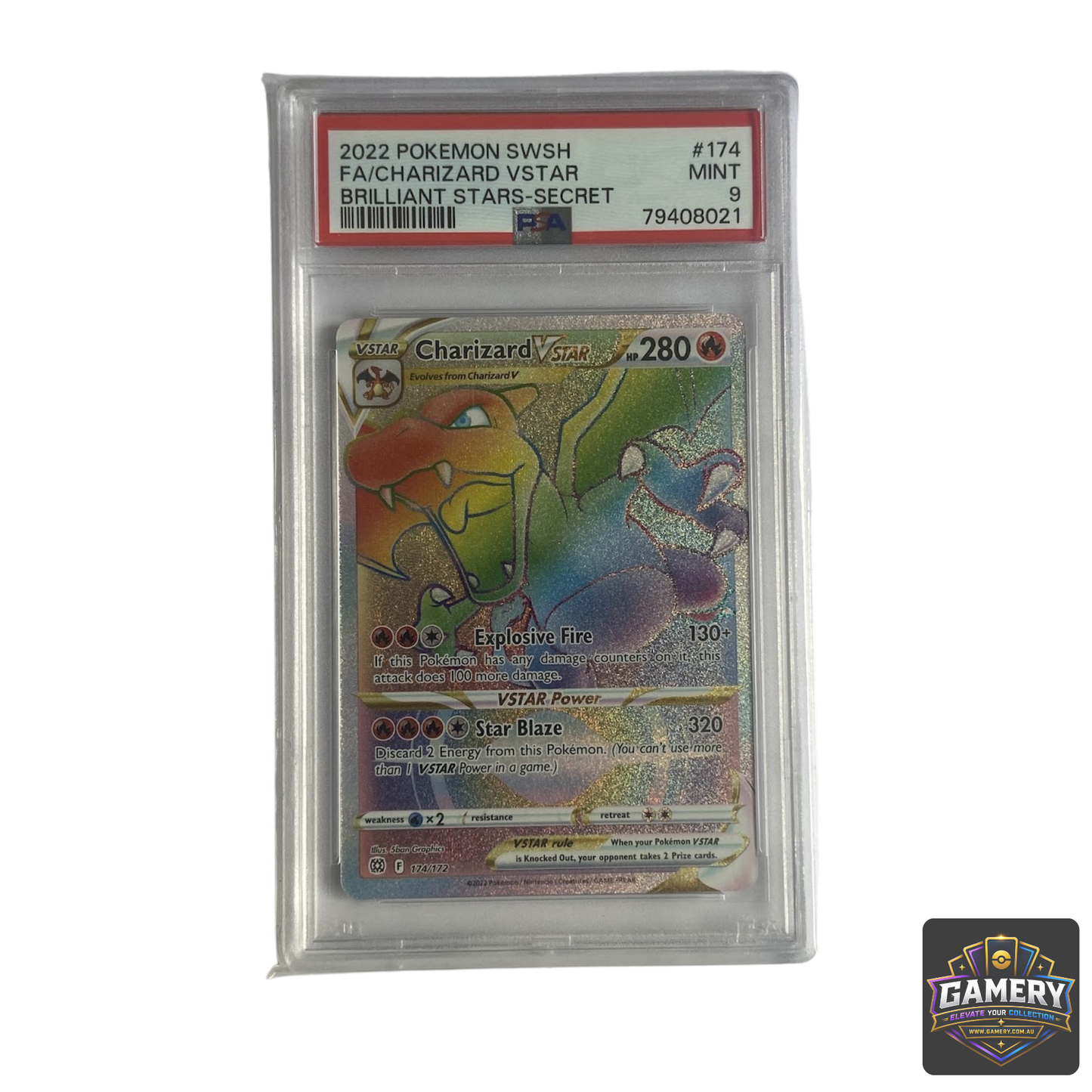 Charizard VSTAR 174/172 Brilliant Stars Secret Rare PSA 9 Mint Graded Card